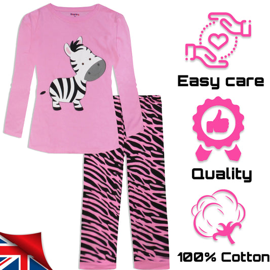 SHOPPE 'N' SMILE Girls Long Sleeve Zebra Print Cotton Pajama Set