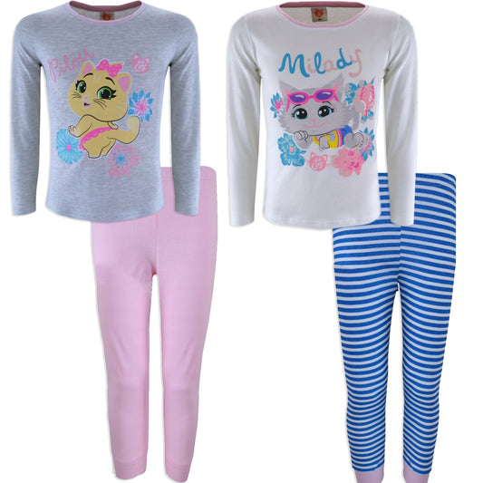 44 Cat Kids Girls Long Sleeve Pajama PJs Pyjama Cotton Set