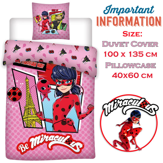 Miraculous Lady Bug 100% Cotton Duvet Pillow Cover Set 100 x 135 cm, 40x60 cm