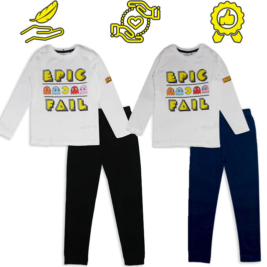 Official Pac Man Kids Long Pyjama Set Cotton PJs Jammies Pyjama