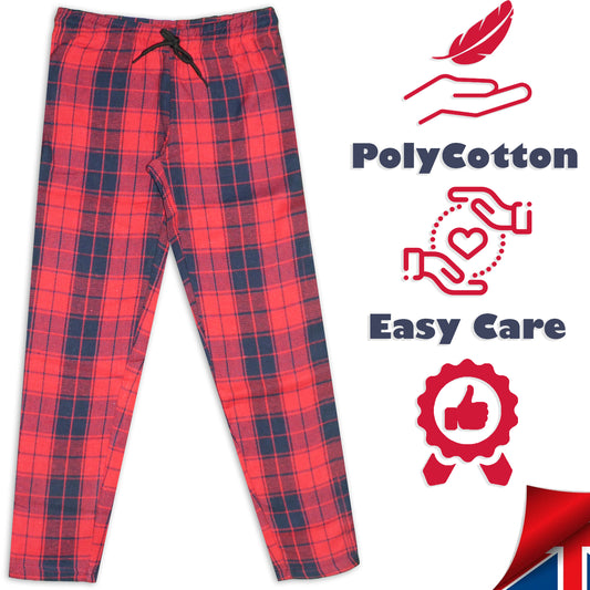 Women's Check Plaid Pyjama Pants Bottoms Red Polycotton Zigster