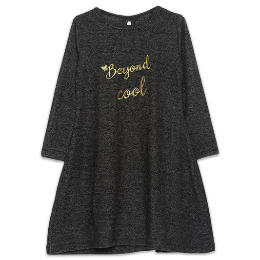 "Beyond Cool" Girls Velour Cotton Long Sleeve Dress: Shimmer, Shine, and Slay!"