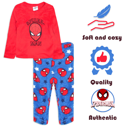 Marvel Spider-Man Kids Winter Coral Fleece Long Sleeve Pyjama Set