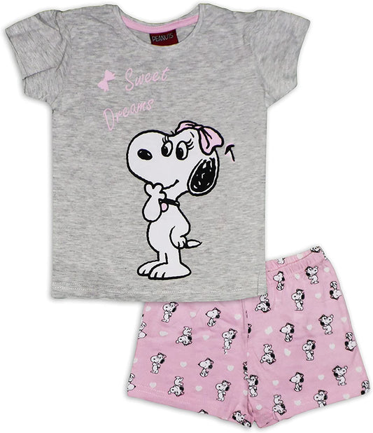 Peanuts Snoopy Girls 100% Cotton Short Sleeve Pajamas Pjs Pyjamas Set