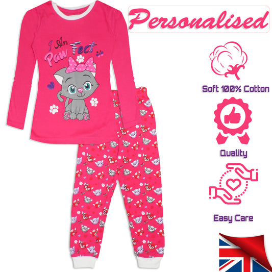 PERSONALISED Long Sleeve Cotton Pyjama Set for Girls